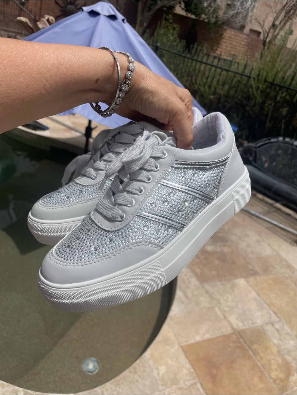 Soda Women's Silver Rhinestone Platform Sneakers